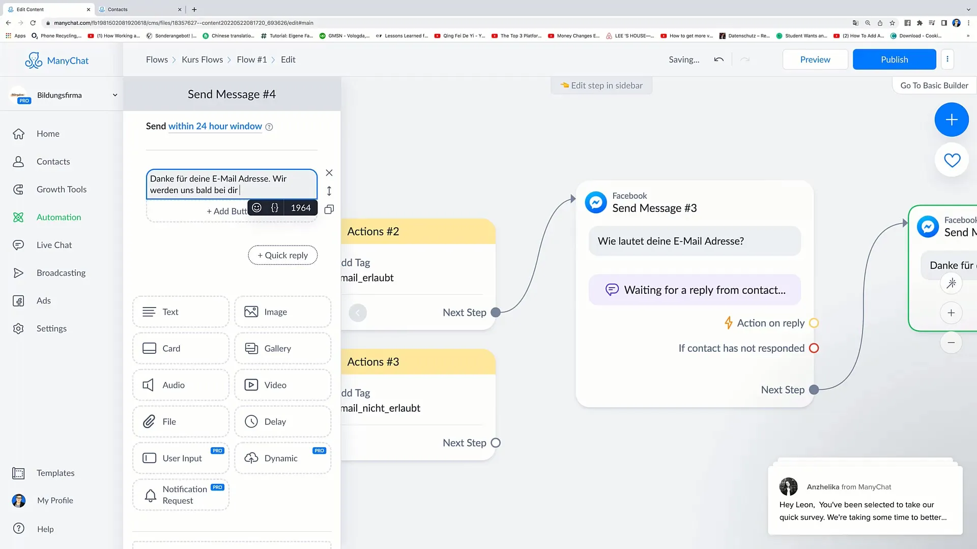 Creation of complex flows for successful Facebook marketing