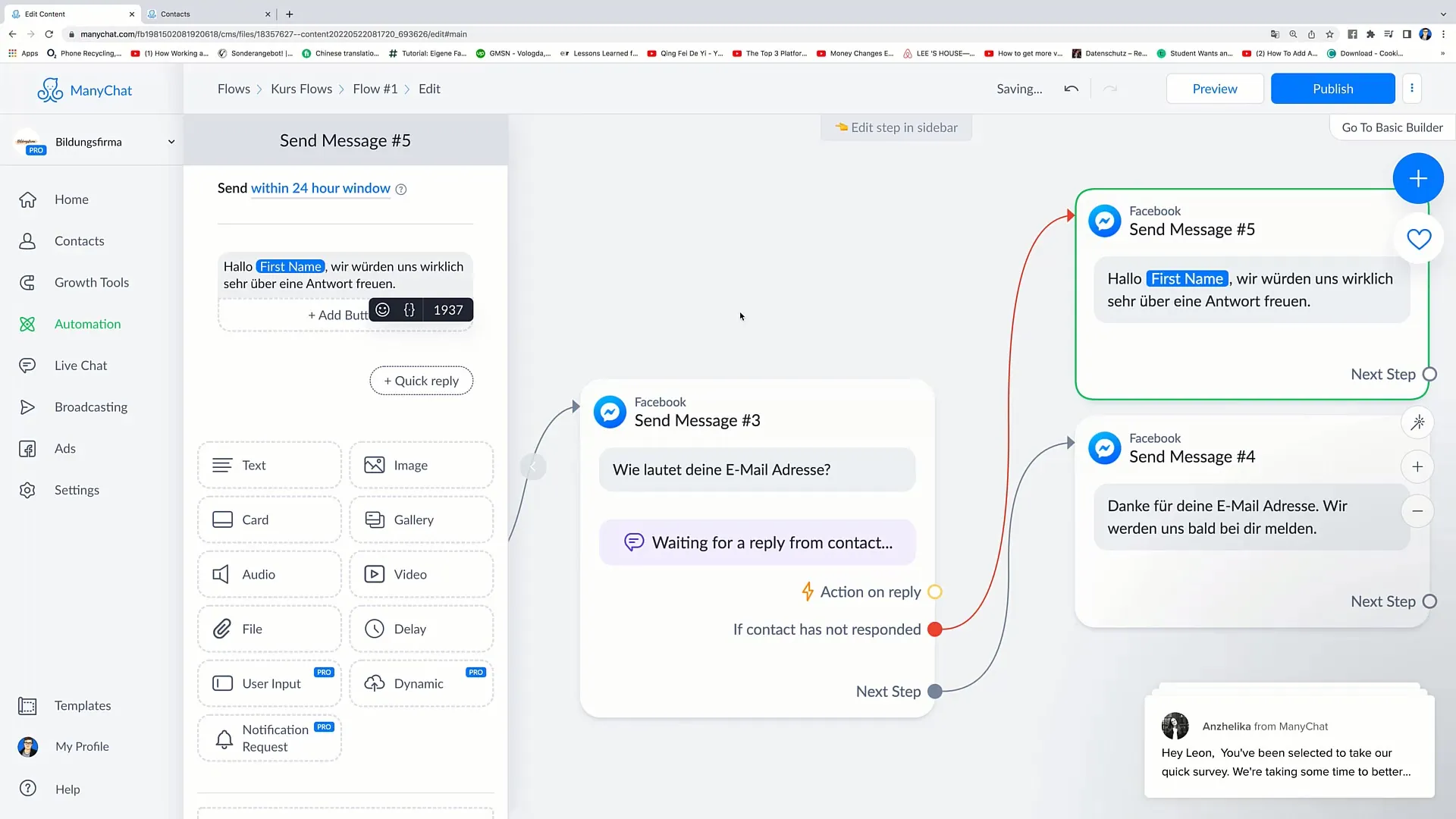 Creation of complex flows for successful Facebook marketing