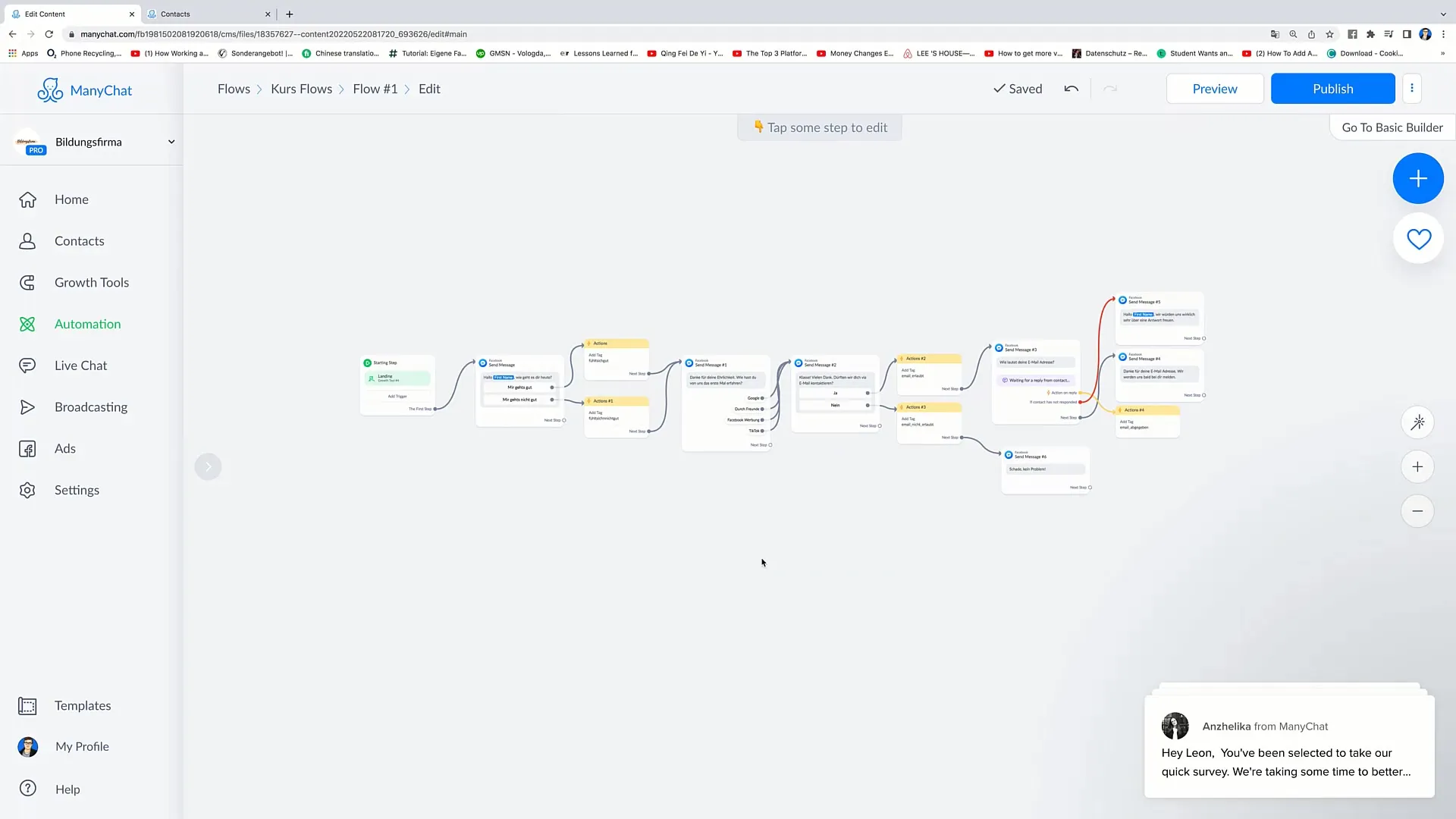 Creation of complex flows for successful Facebook marketing