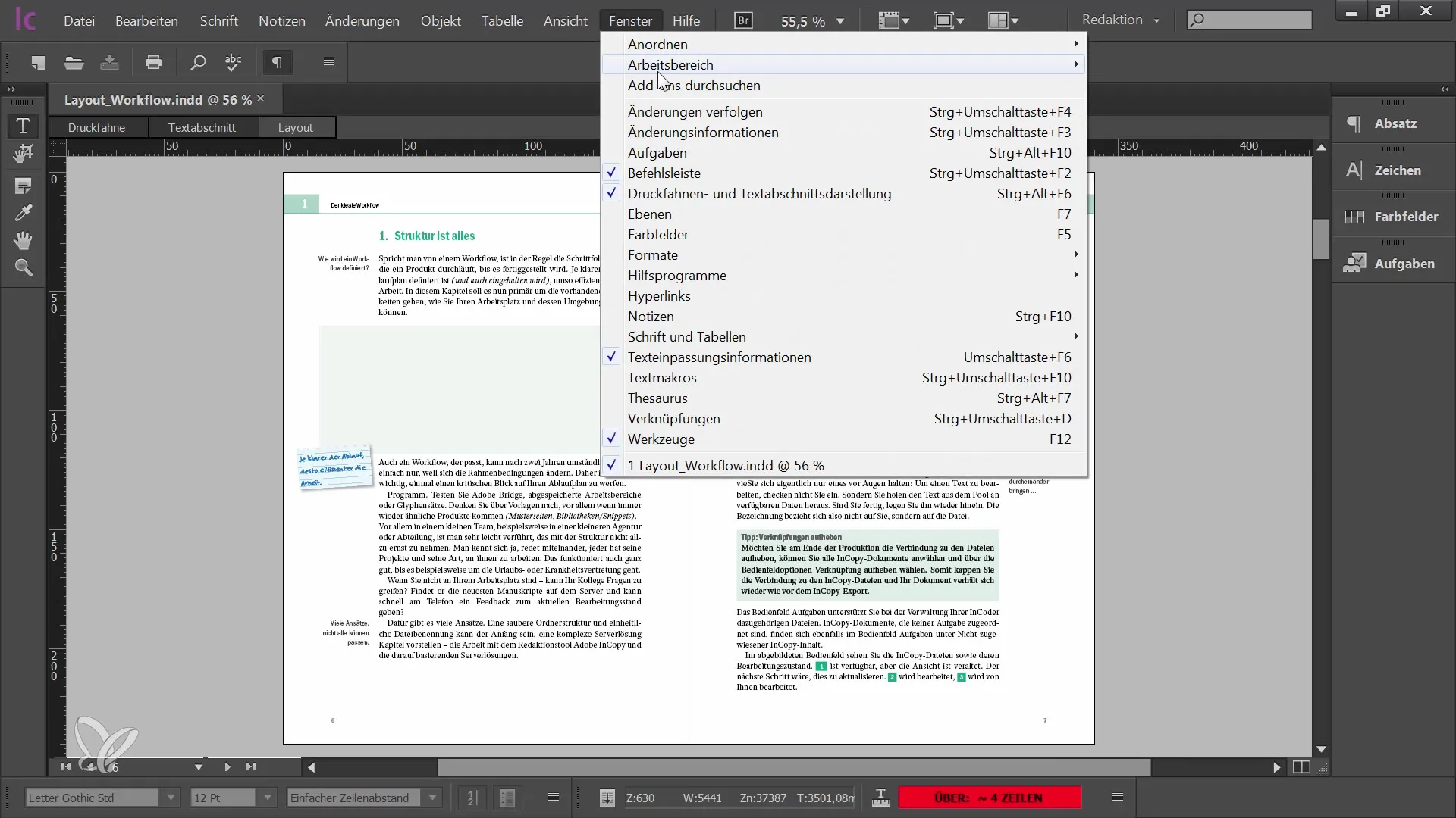 InCopy CC för redaktörer - Förstå arbetsyta och fönster