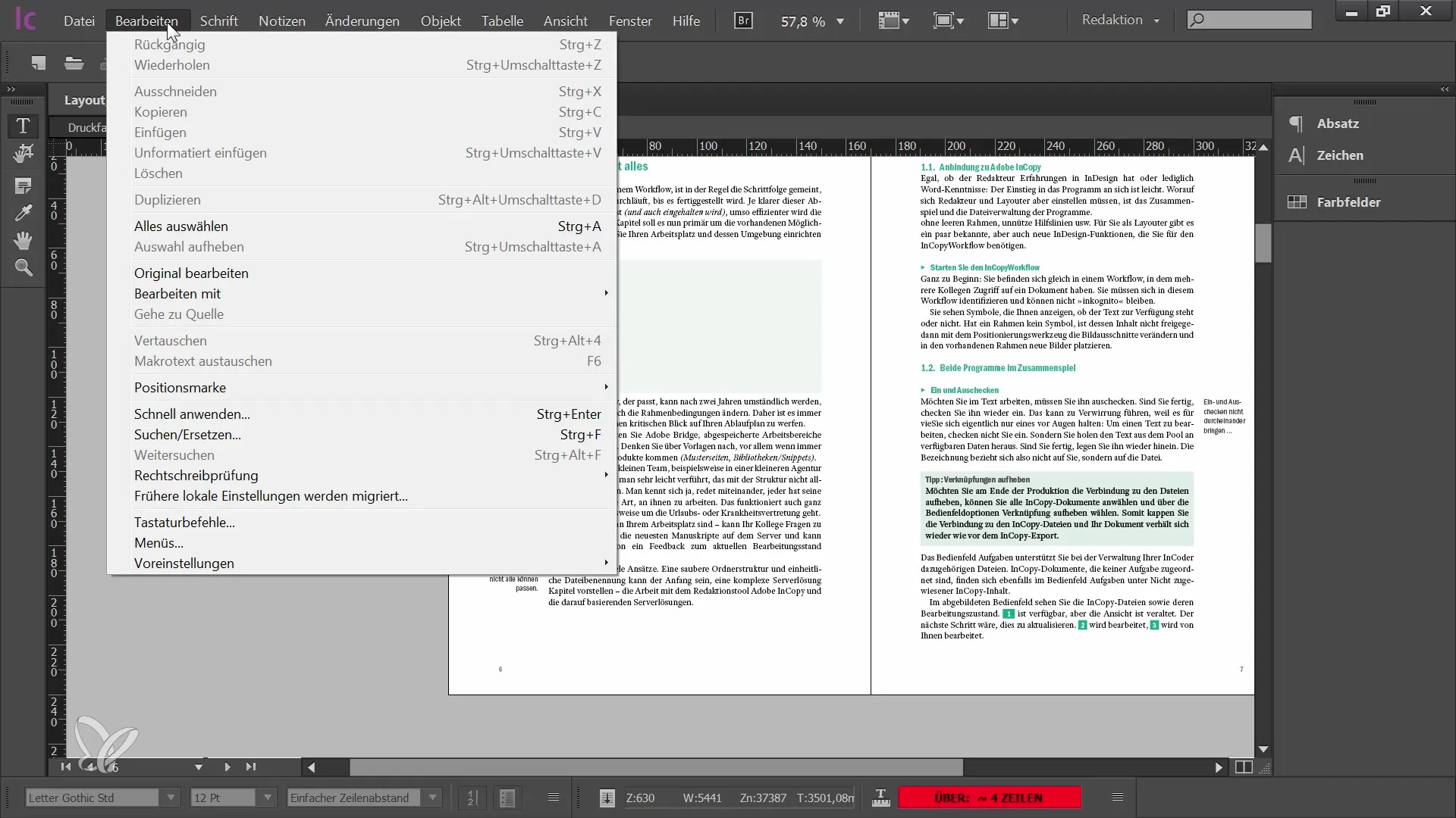 InCopy CC för redaktörer - Förstå arbetsytan och panelerna