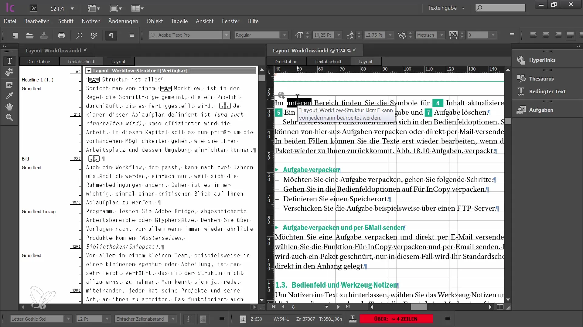 Adobe InCopy CC'de editörler için görünümler ve araçlar