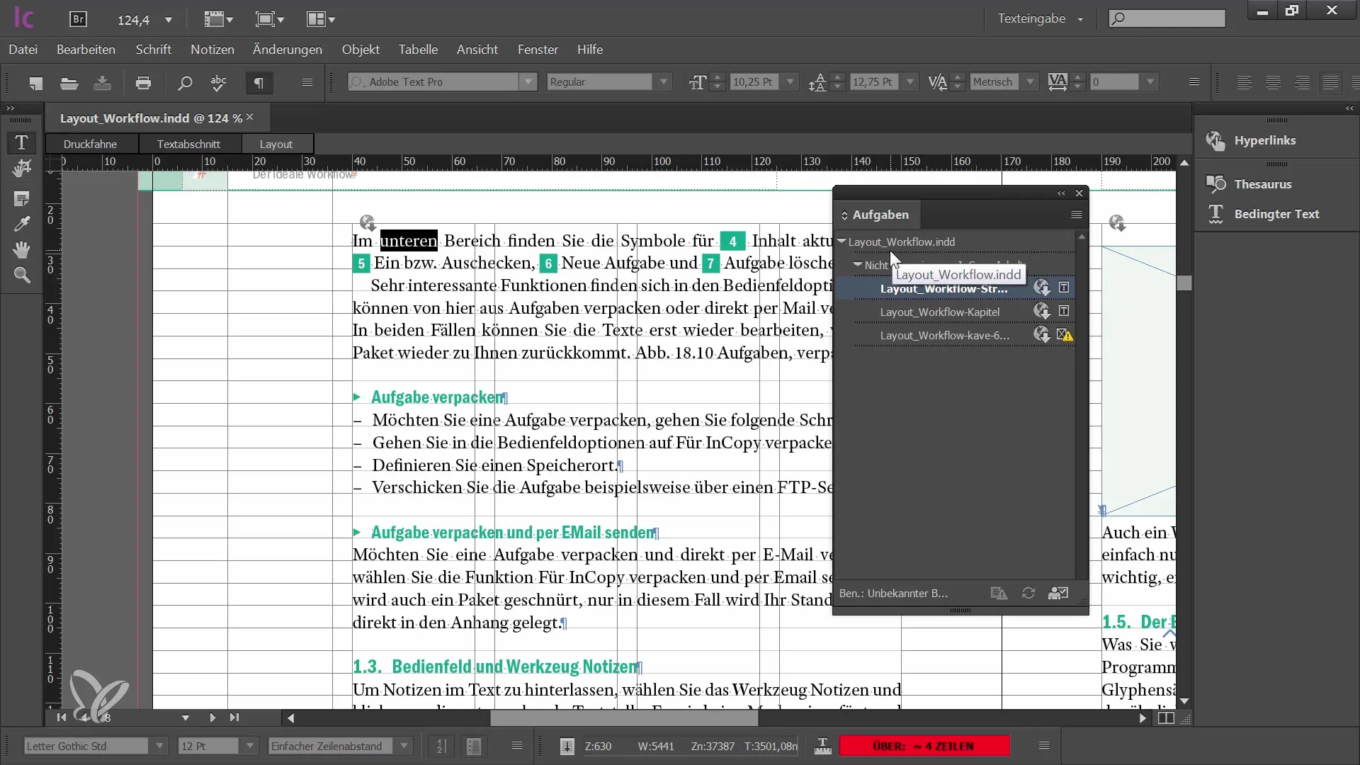 Manuseio eficaz de tarefas e da paleta de conexões no Adobe InCopy CC