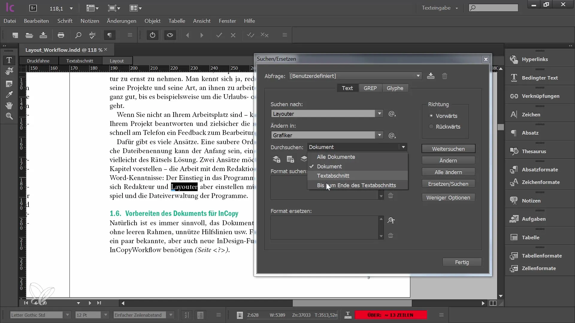 Tipps für die Nutzung von Thesaurus und Suchfunktion in Adobe InCopy CC