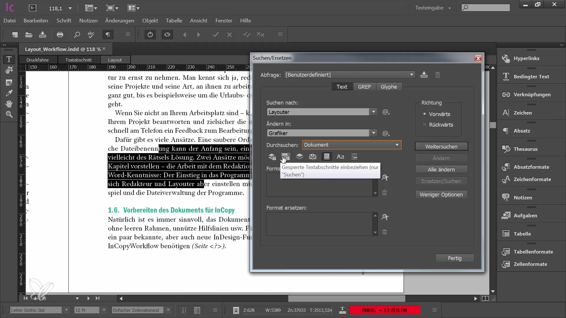 Tipps für die Nutzung von Thesaurus und Suchfunktion in Adobe InCopy CC