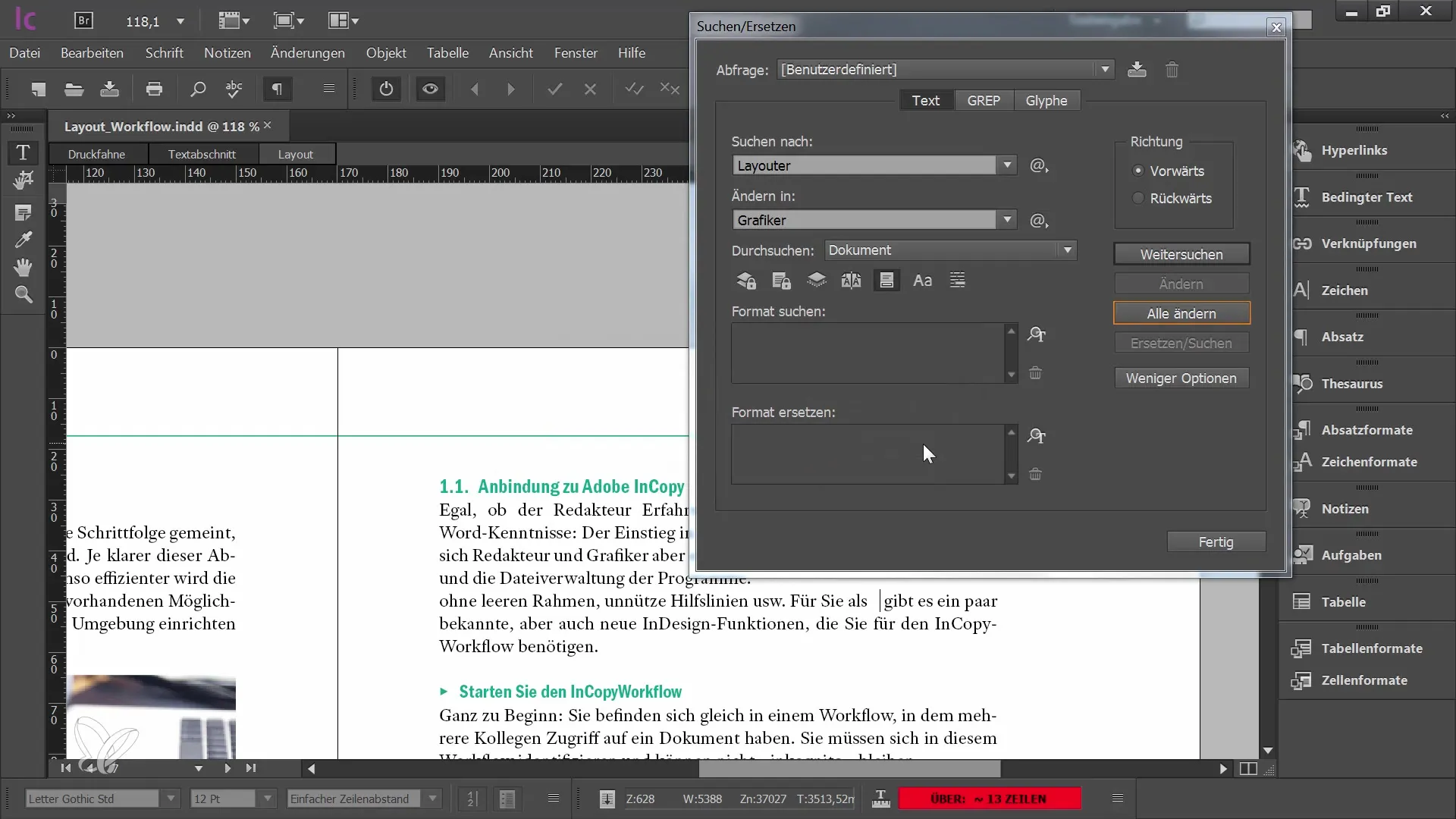 Tips til brug af tesaurus og søgefunktion i Adobe InCopy CC