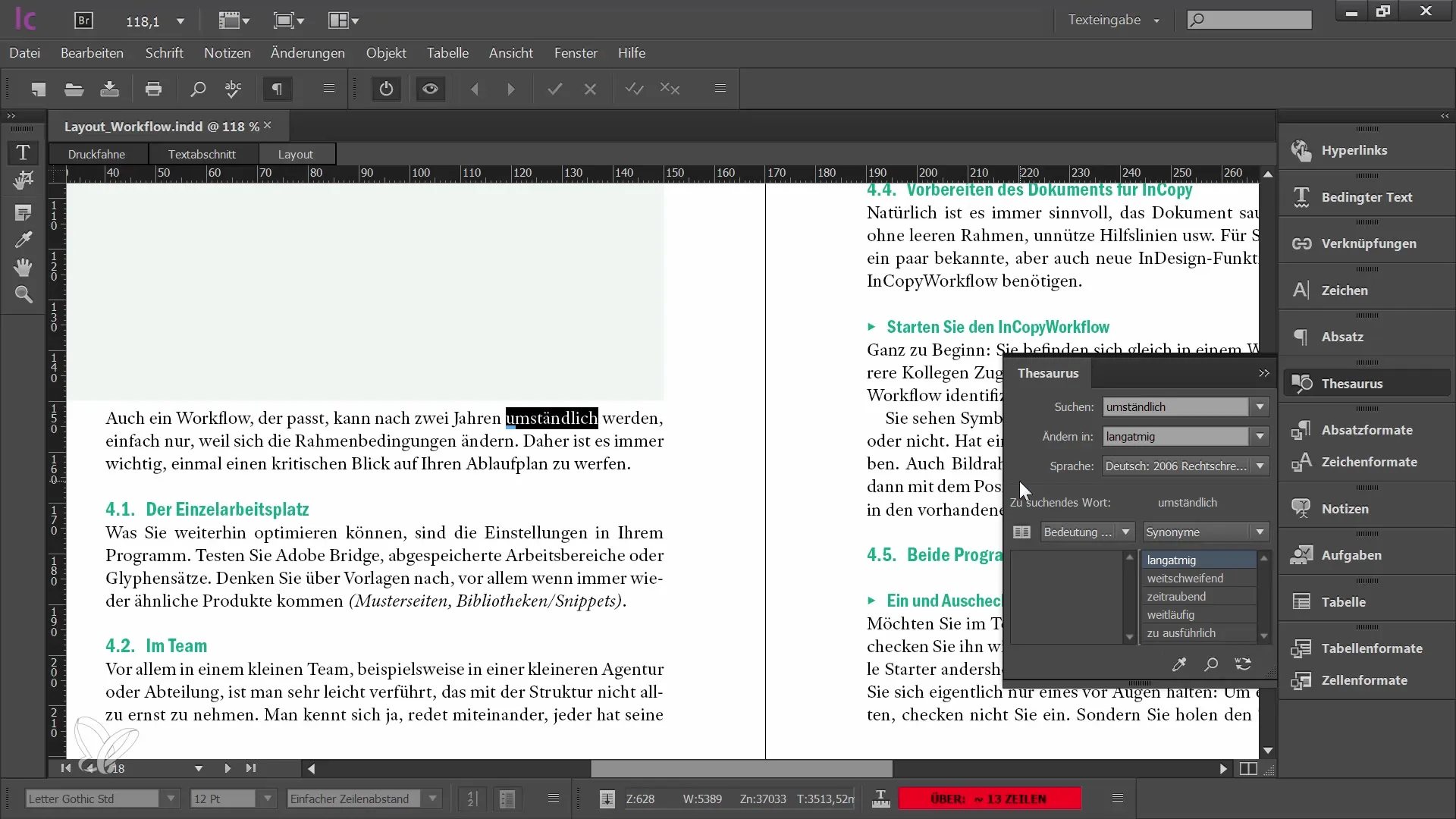 Tipps für die Nutzung von Thesaurus und Suchfunktion in Adobe InCopy CC