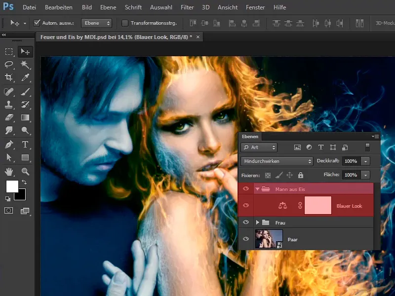 Photoshop-Composing - Api dan Es - Bagian 09: Tampilan berkesan es dari pria