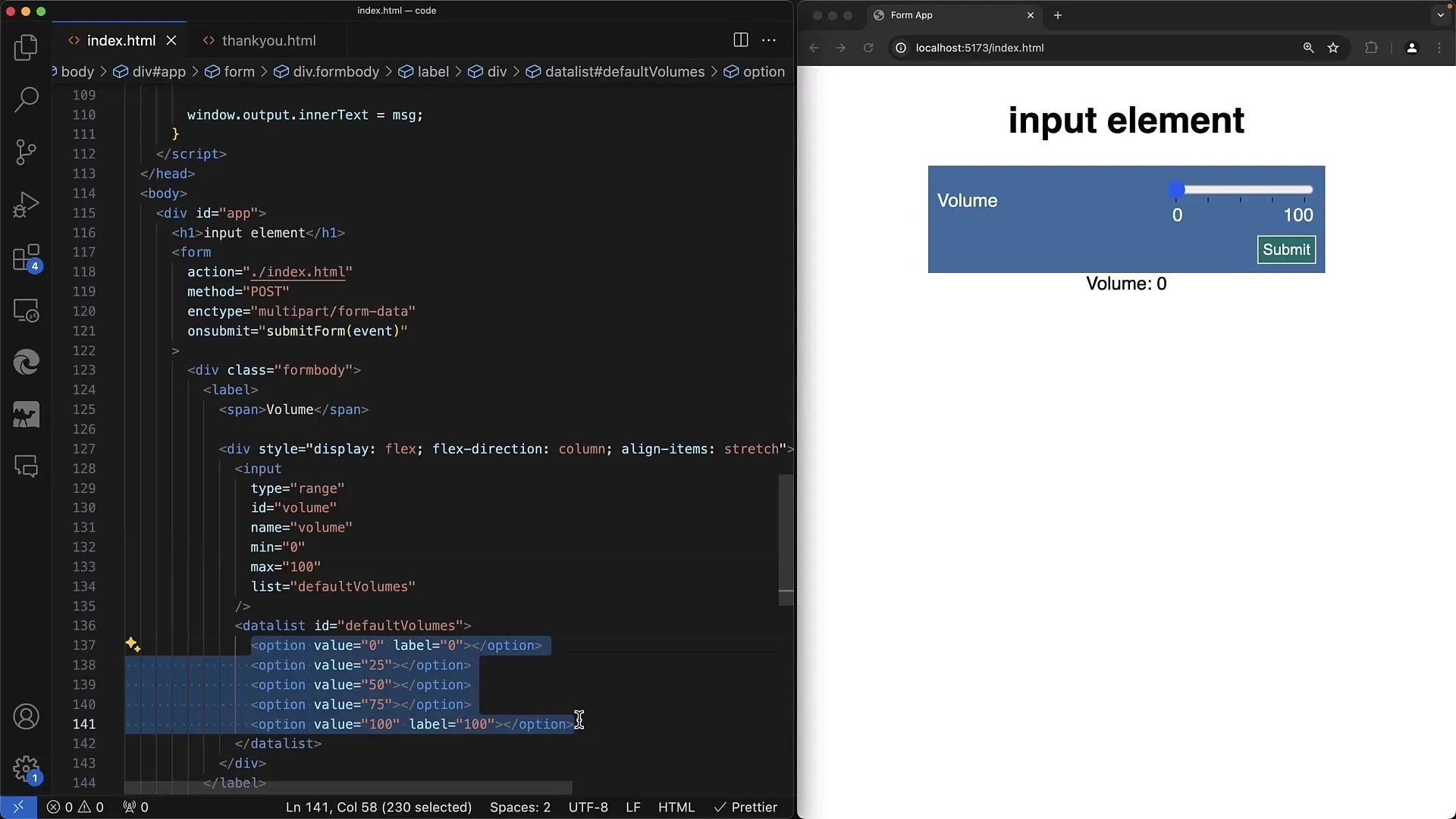 Implementierung eines Range Sliders in Web-Formularen