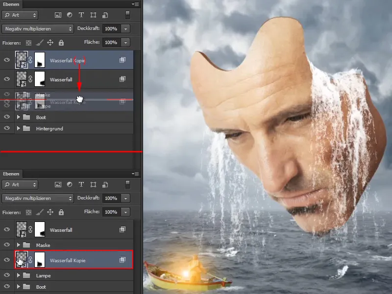 Photoshop composing - The oracle of the sea - Part 09: Optimizing waterfalls and adjusting the sea surface