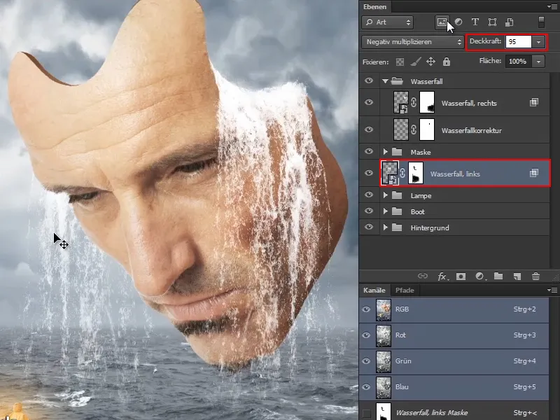 Photoshop composing - The oracle of the sea - Part 09: Optimizing waterfalls and adjusting the sea surface