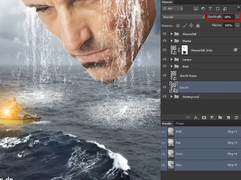 Photoshop composing - The oracle of the sea - Part 09: Optimizing waterfalls and adjusting the sea surface