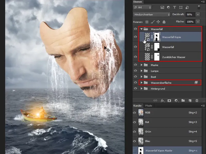 Photoshop composing - The oracle of the sea - Part 09: Optimizing waterfalls and adjusting the sea surface