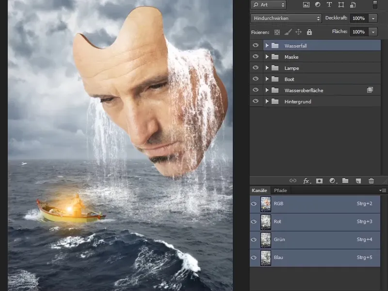 Photoshop composing - The oracle of the sea - Part 09: Optimizing waterfalls and adjusting the sea surface