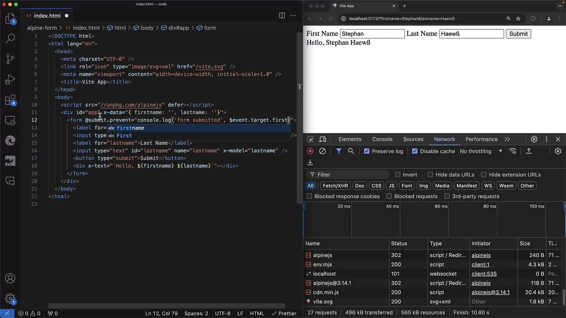 Vytvoření interaktivních formulářů pomocí Alpine.js