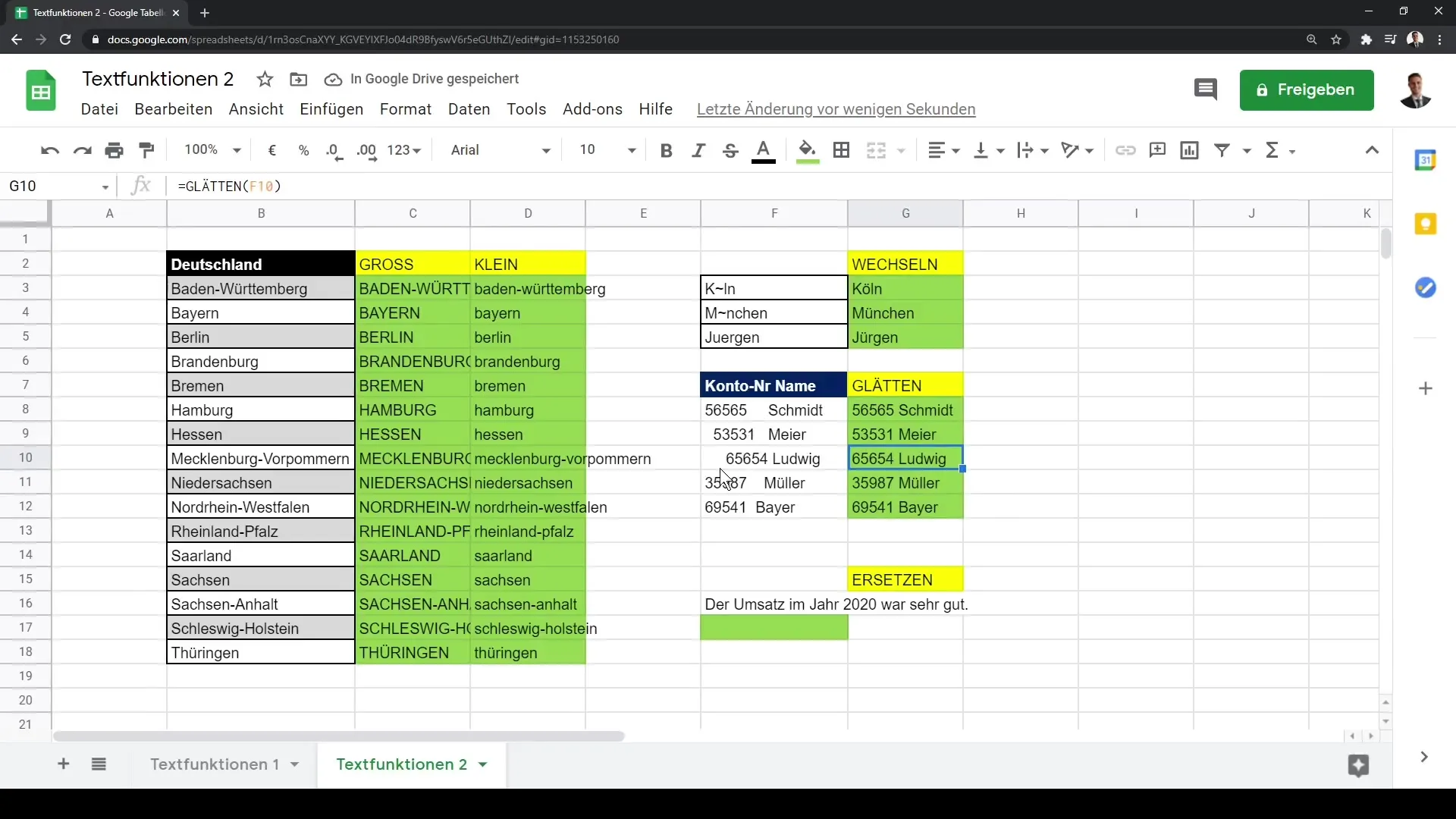 Fitur teks lanjutan di Google Sheets