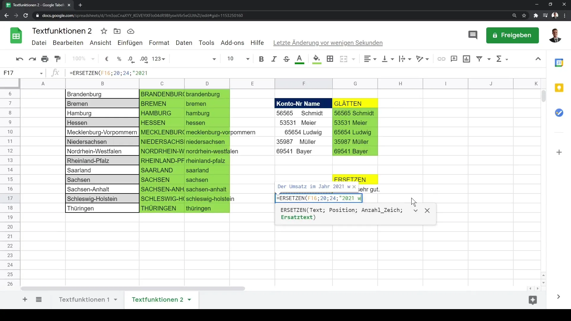 Funzioni di testo avanzate in Google Sheets