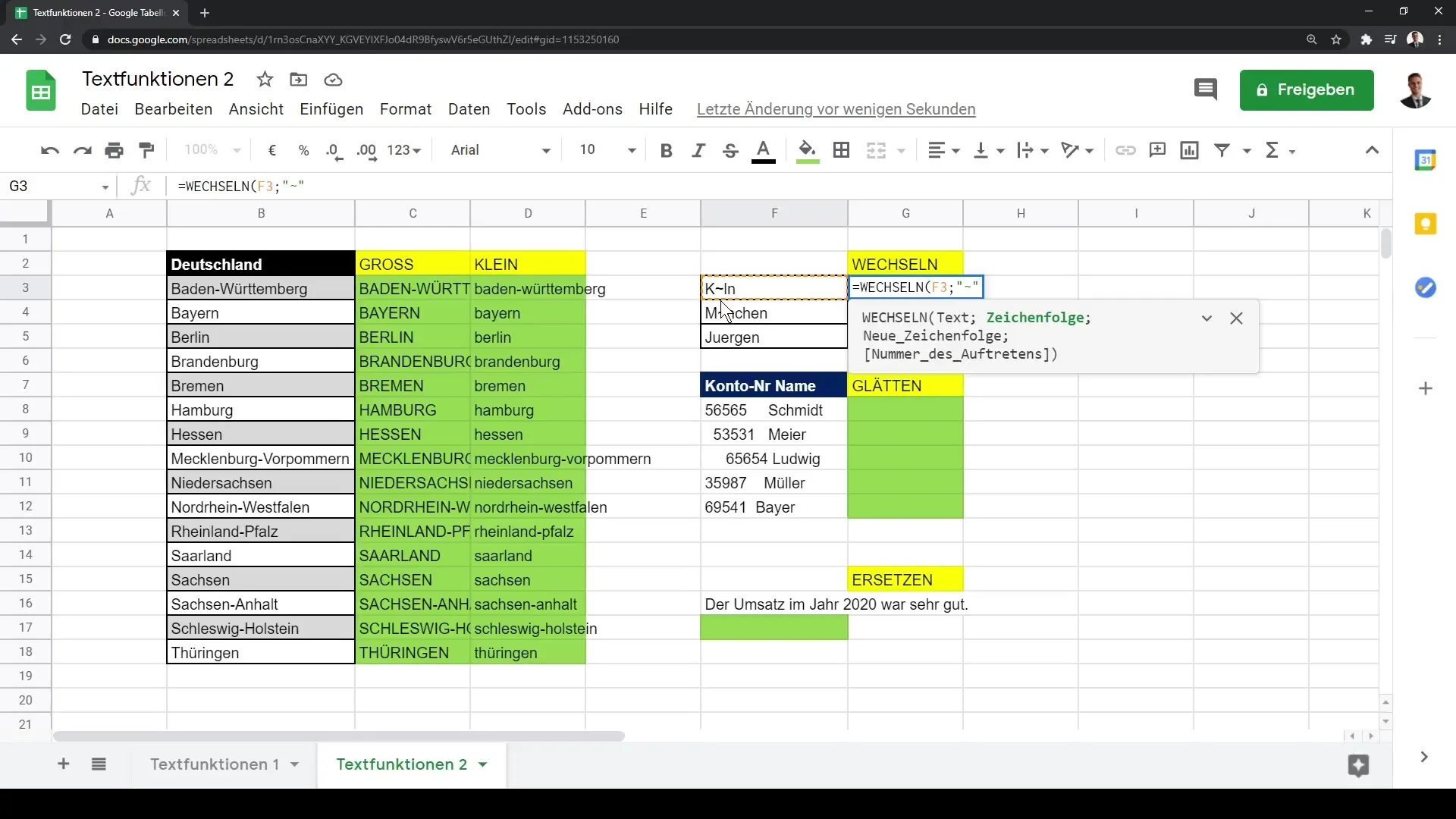 Google Sheets papildinātie teksta funkcijas