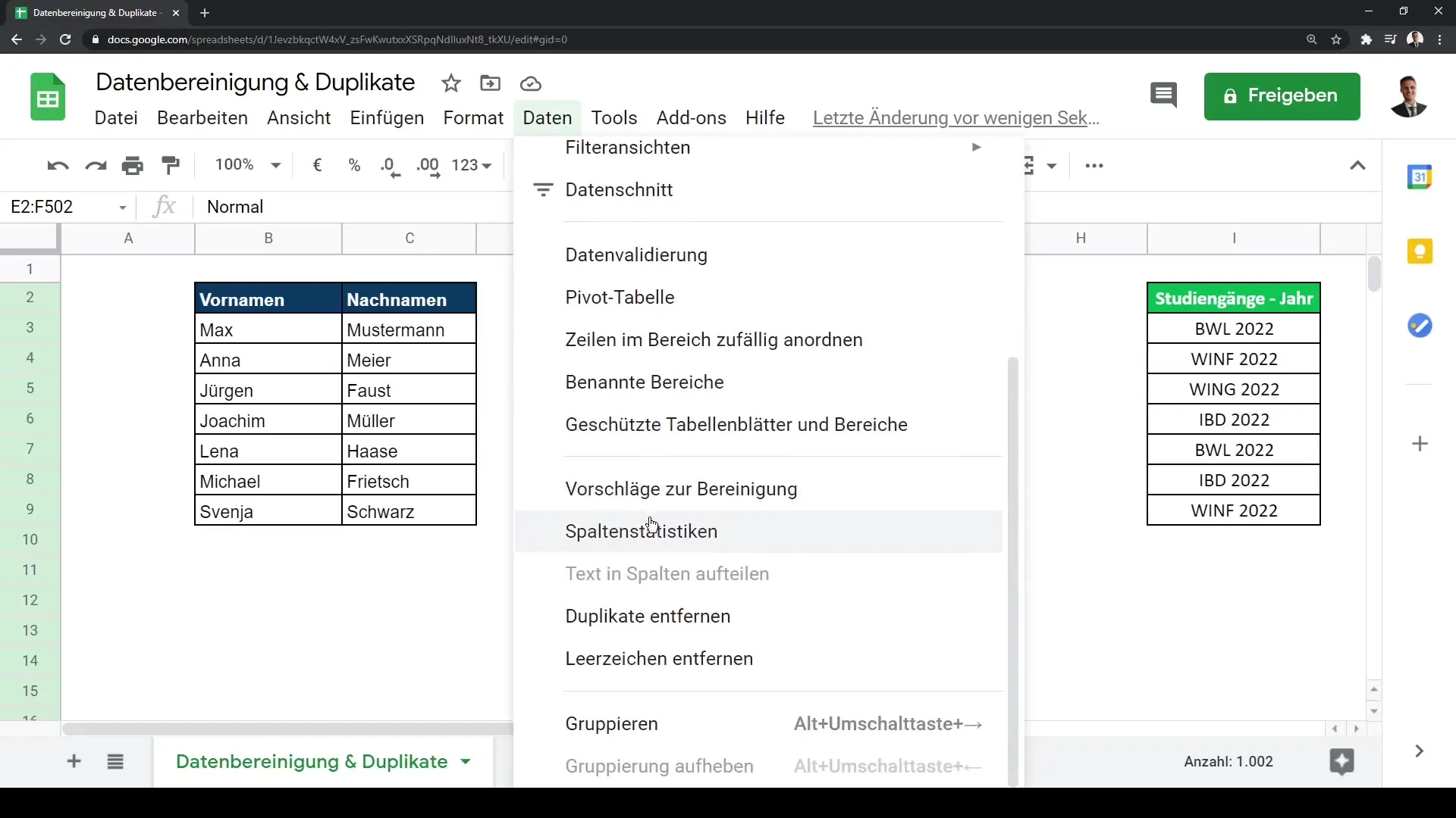 Google Sheets instrukcija: Efektīva dublikātu noņemšana