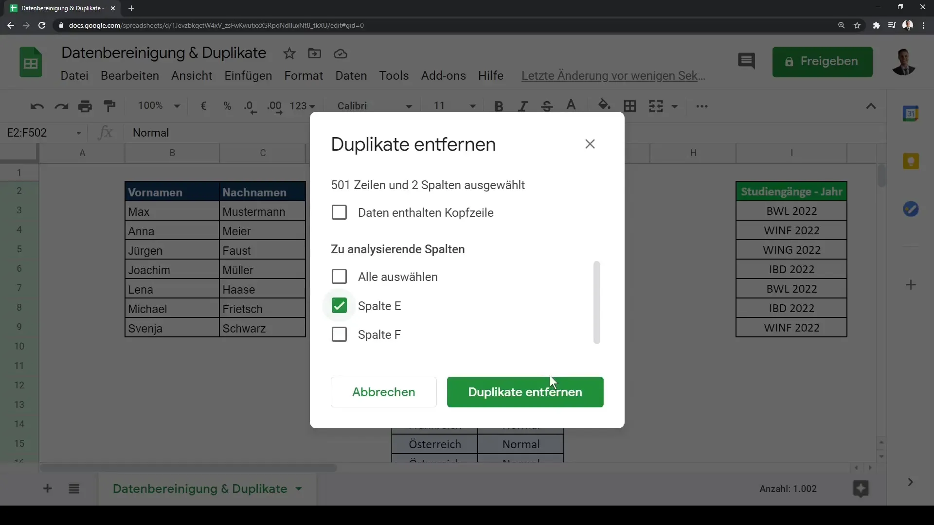 Google Sheets rokasgrāmata: Efektīva dublikātu noņemšana