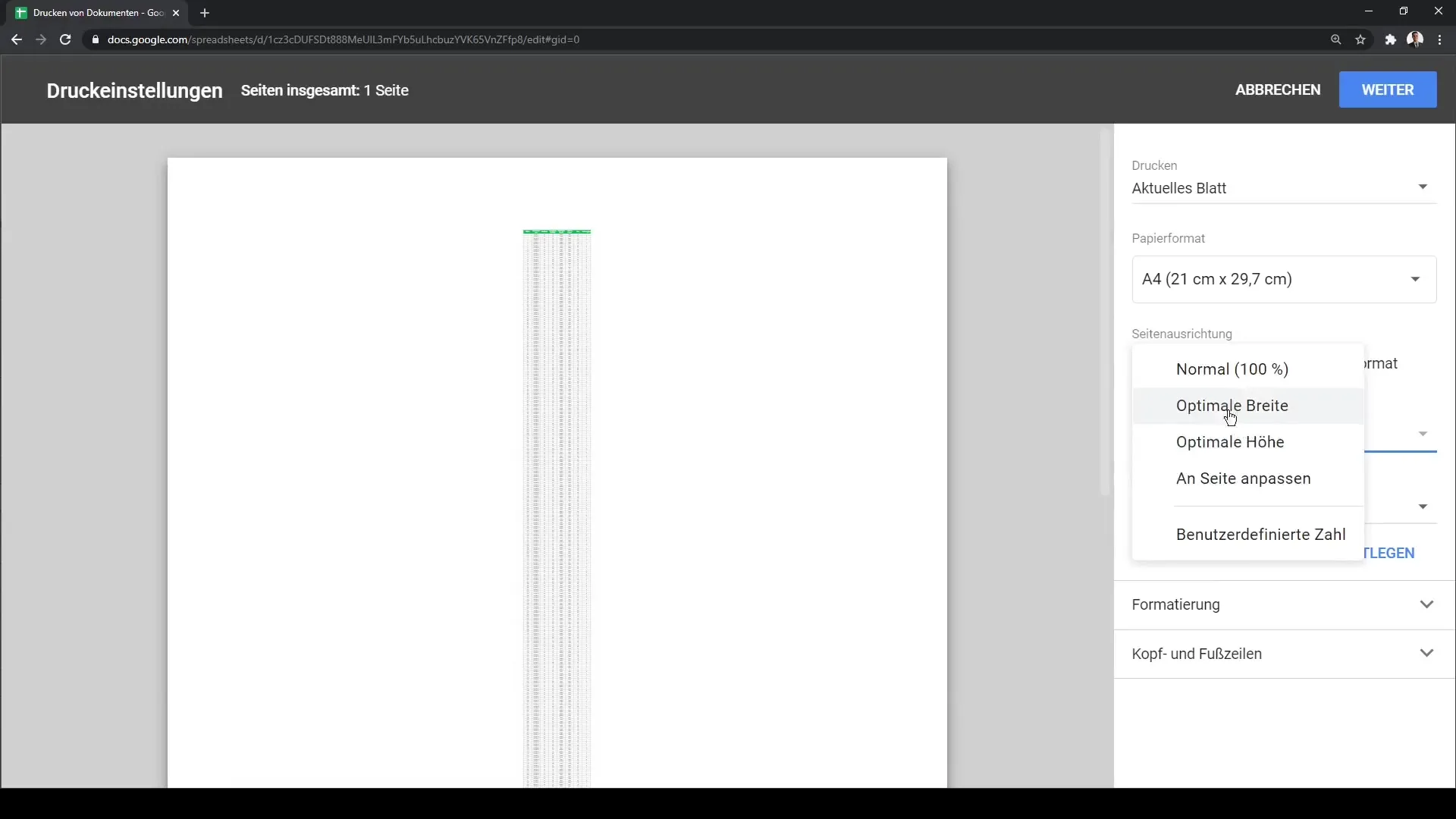 Mencetak dokumen Google Sheets dengan efisien