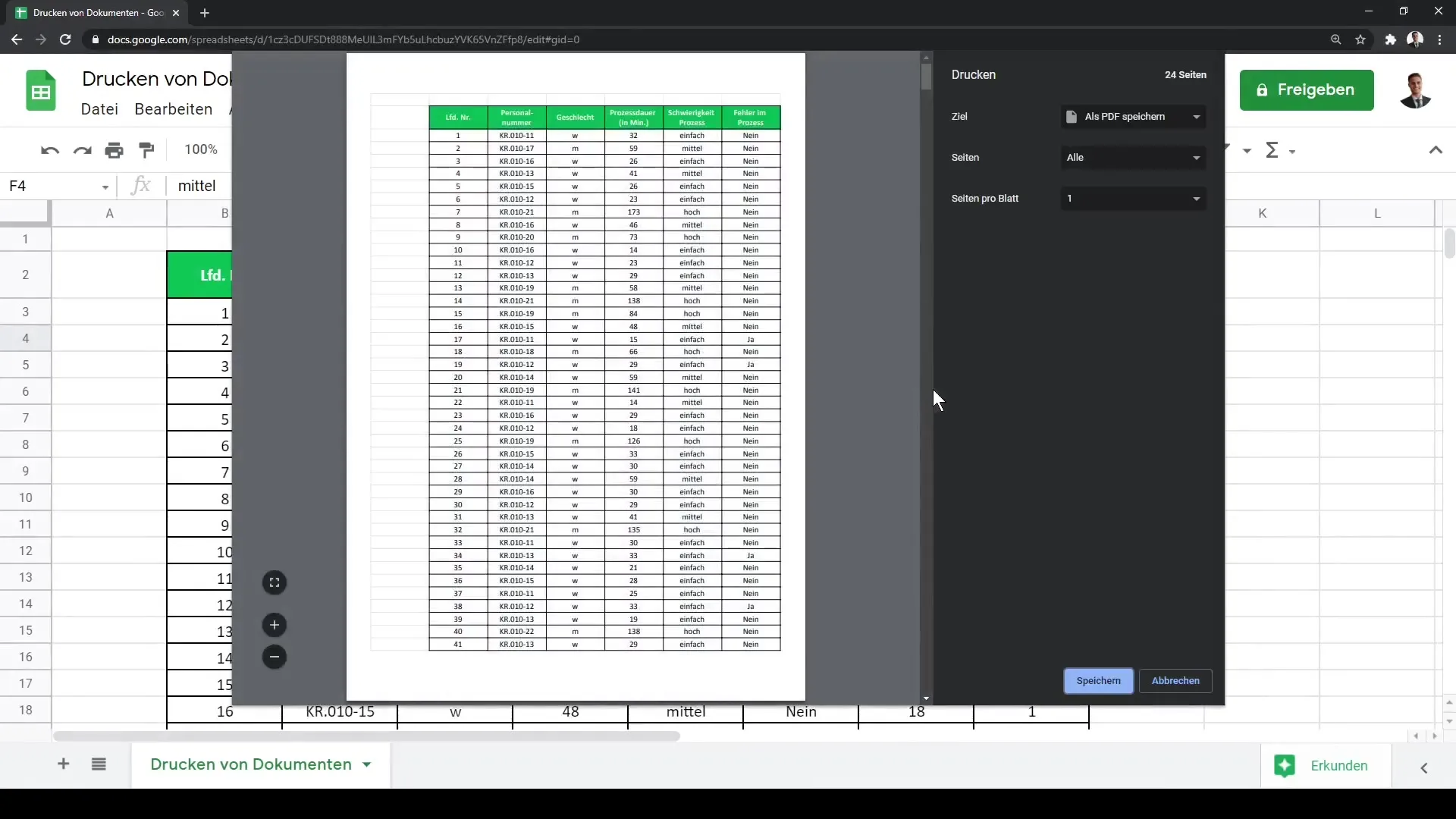 Impression efficace des documents Google Sheets