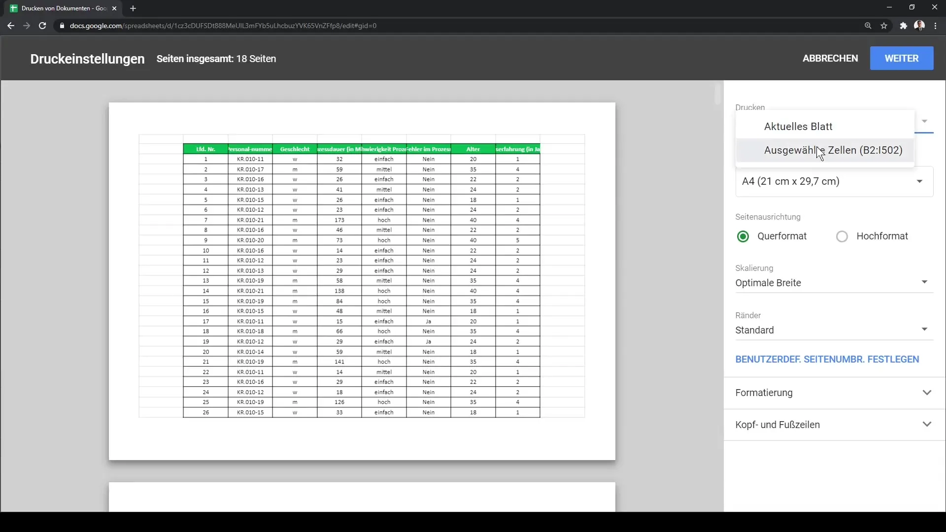 Impresión eficiente de documentos de Google Sheets