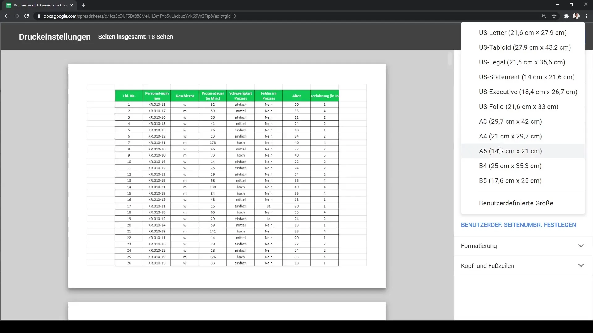 Impresión eficiente de documentos de Google Sheets