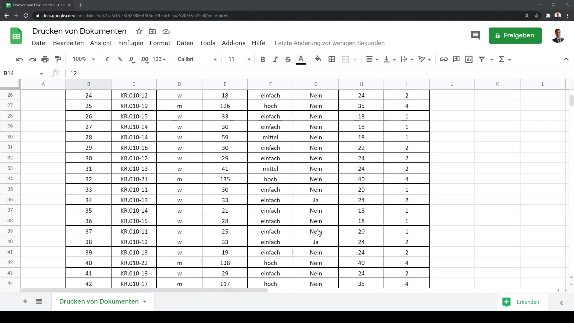 Impressão eficiente de documentos do Google Sheets