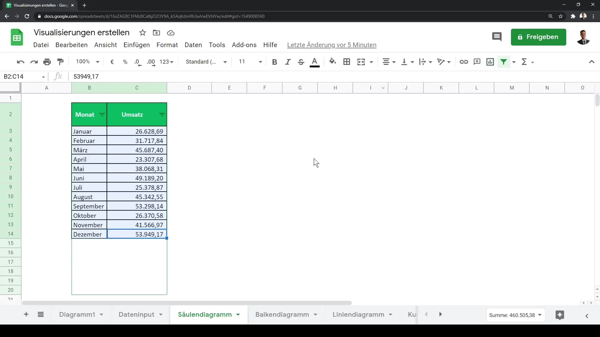 Google Sheets: Tā veido stabiņu un slīpumu diagrammas soli pa solim