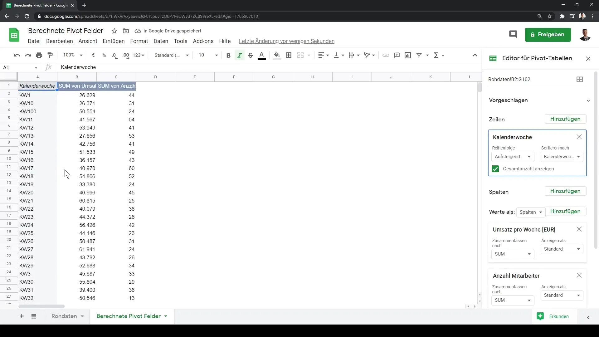 Skräddarsydda analyser med beräknade fält i Google Sheets