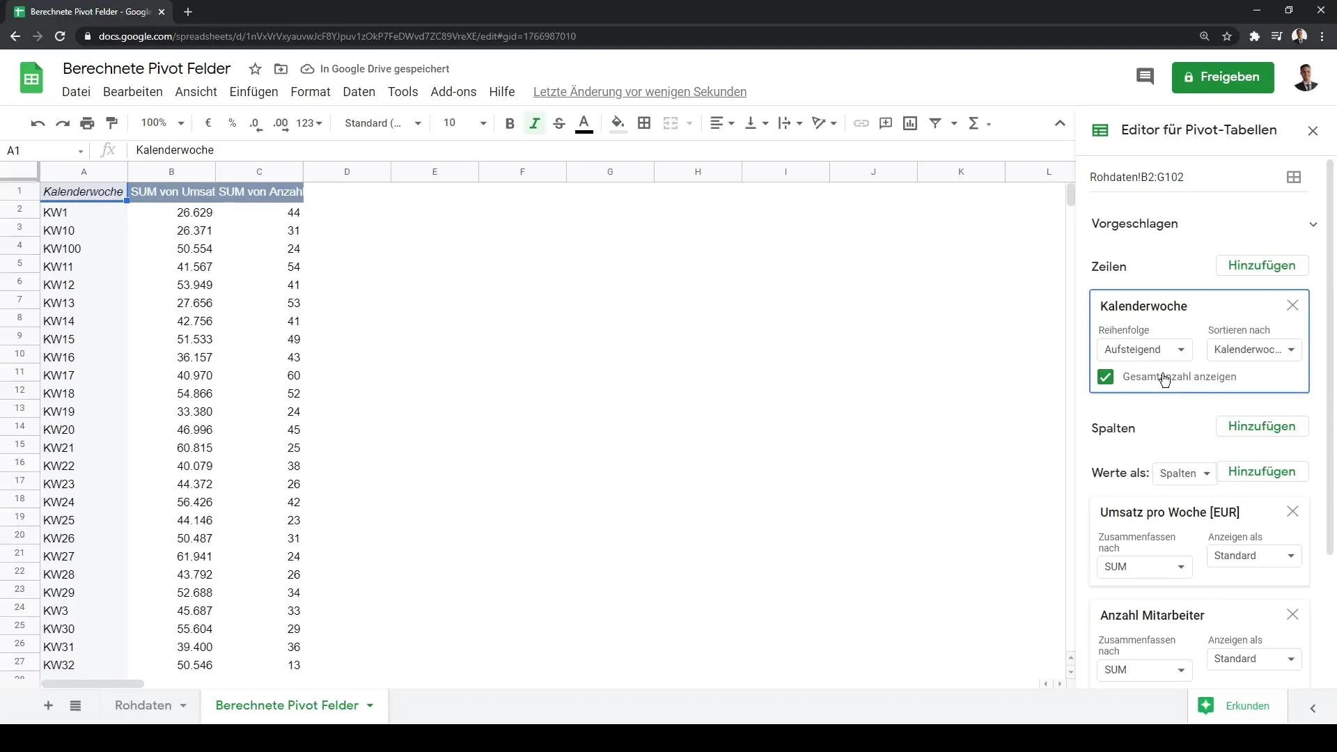 Analyses sur mesure avec des champs calculés dans Google Sheets