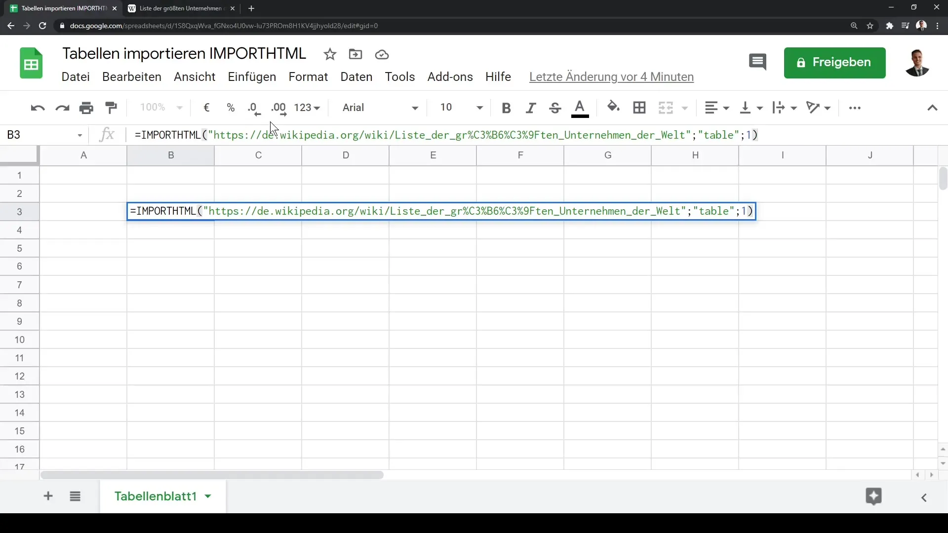 Google Sheets: Importer des données à partir de tableaux HTML