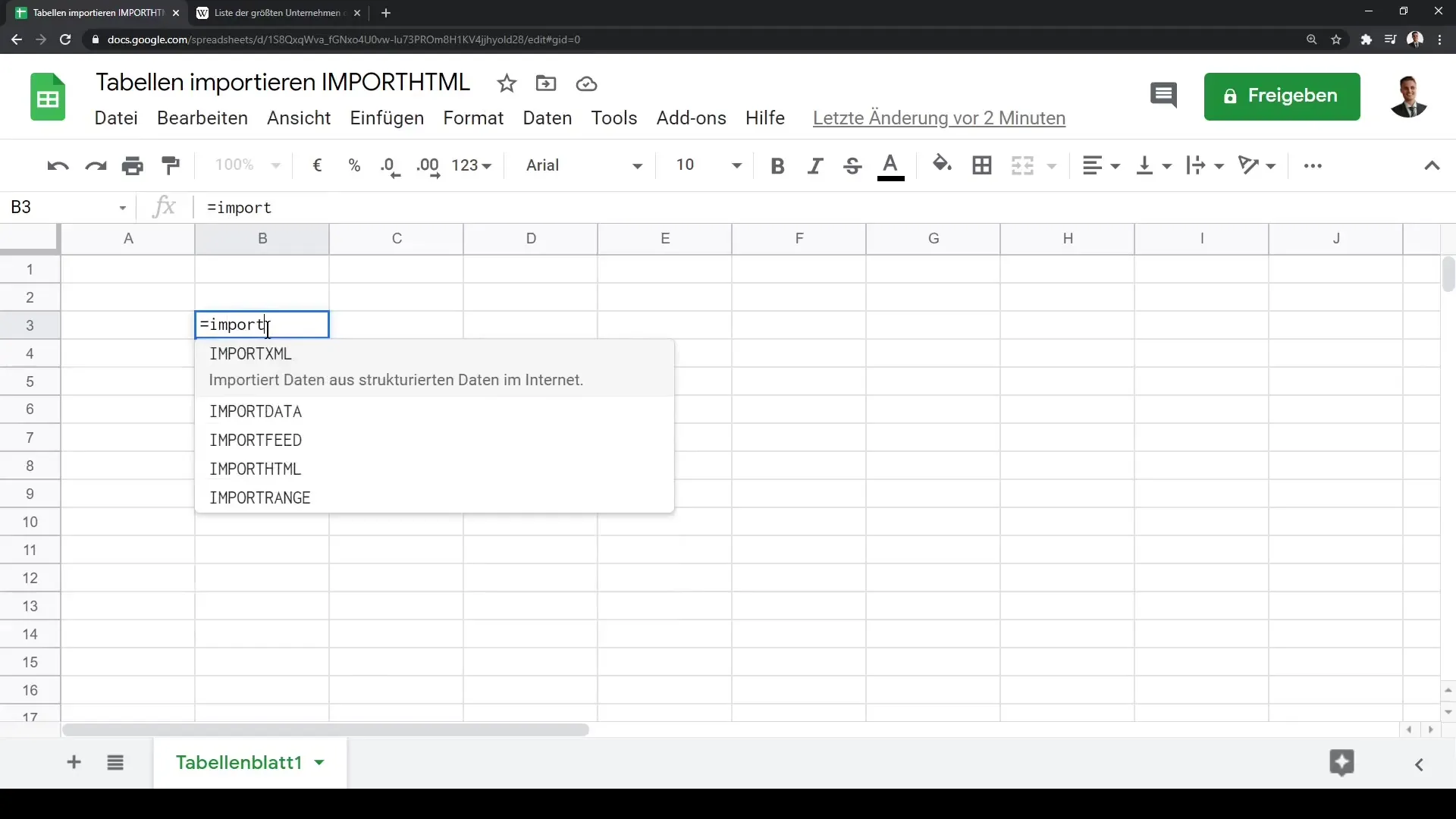 Google Sheets: Mengimpor data dari tabel HTML