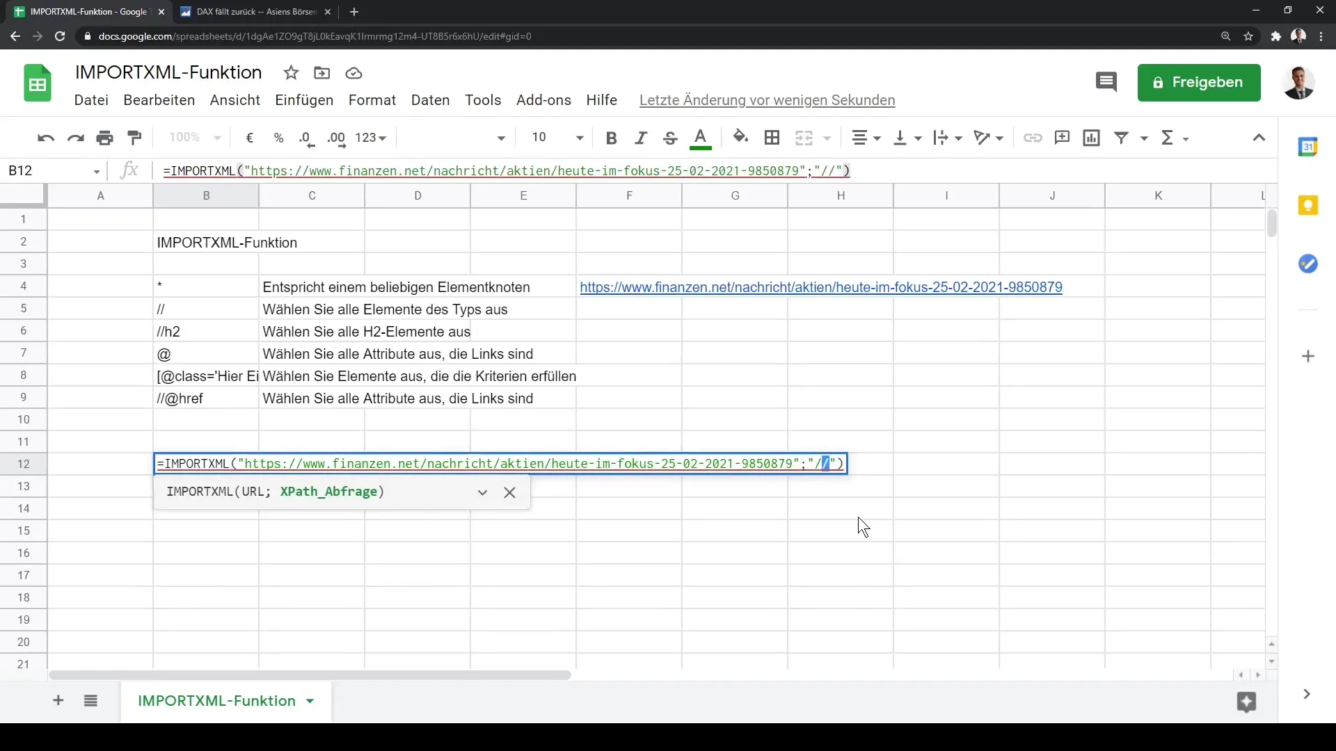 Google Sheets pamācība: IMPORTXML pakāpeniski skaidrots