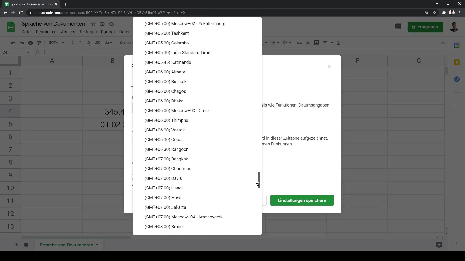 Google Sheets: Adapter les paramètres de langue et de région