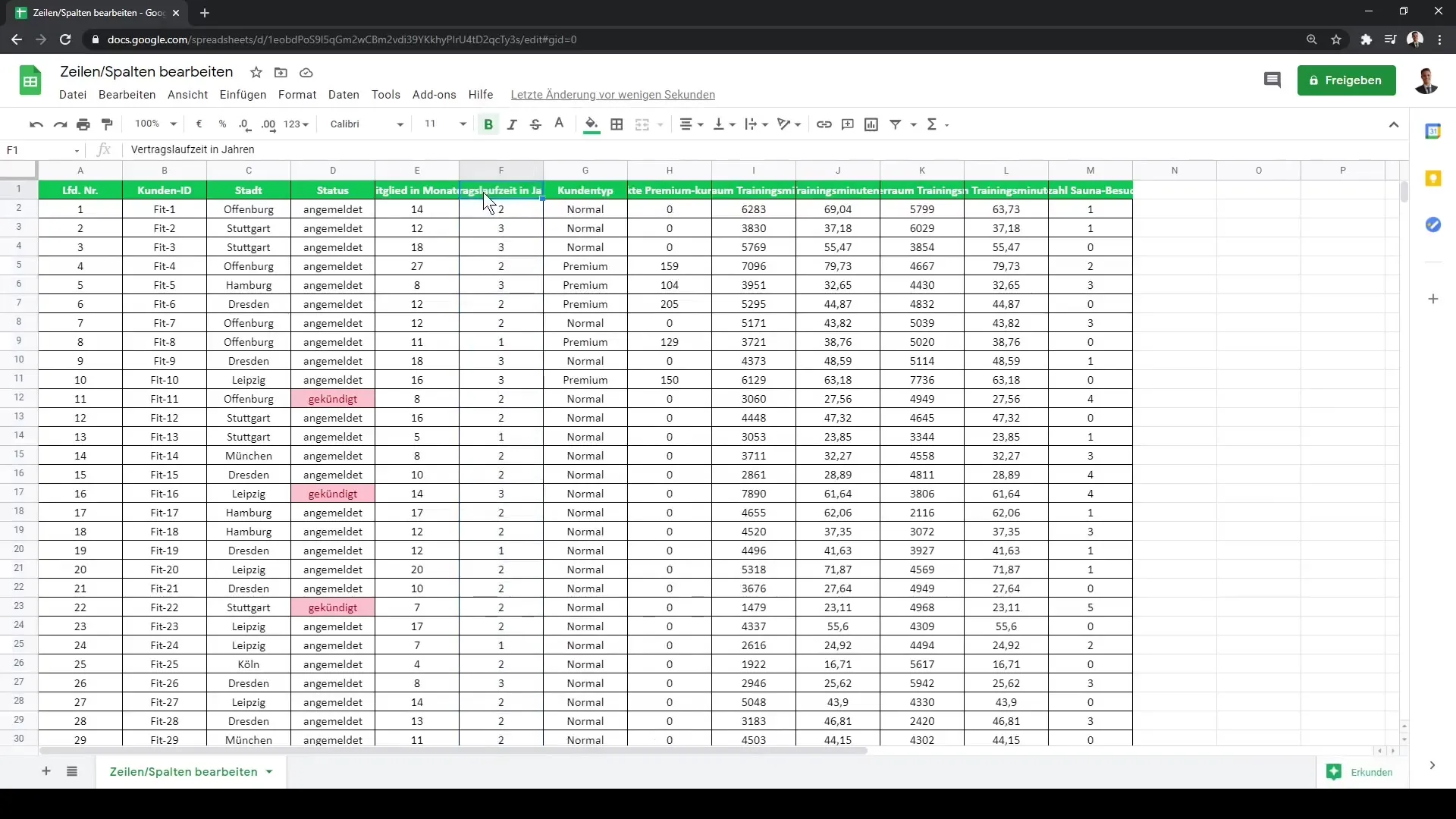 Google Sheets: Modifier les colonnes et les lignes de manière efficace