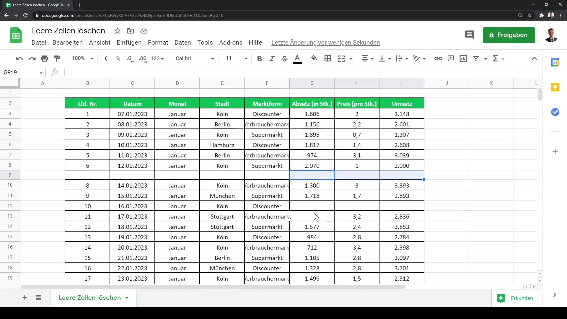 Efektīva tukšo rindiņu dzēšana Google Sheets – norādījumi datu attīrīšanai