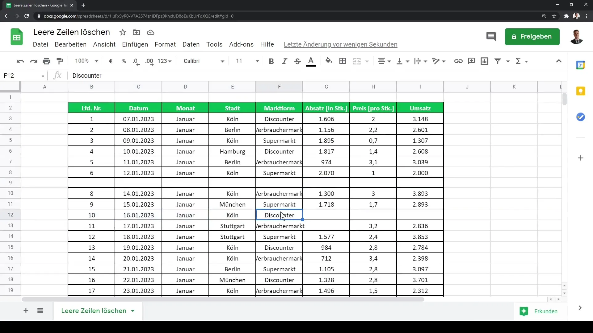 Efektīva tukšu rindu dzēšana Google Sheets – norādījumi datu attīrīšanai