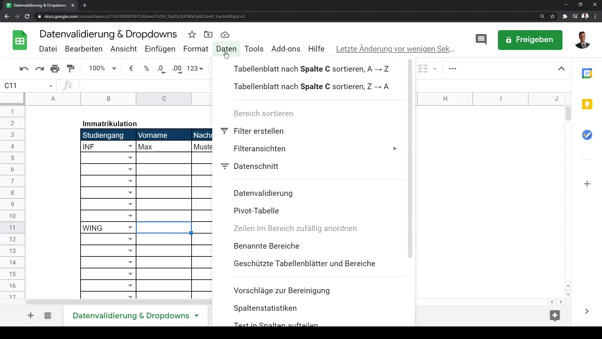 Validação de dados e menus suspensos no Google Sheets: Um guia passo-a-passo