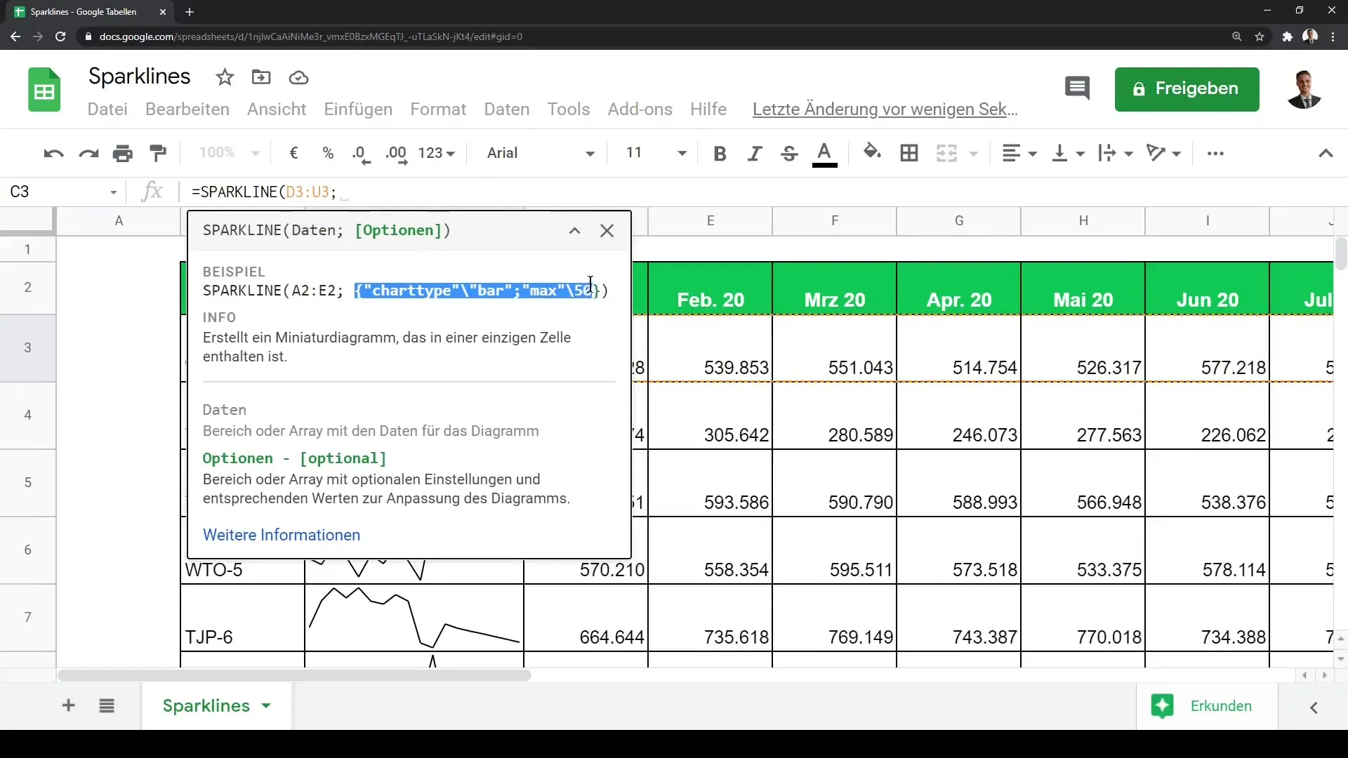 Sparklines "Google Sheets" - efektīvi vizualizējiet savus datus