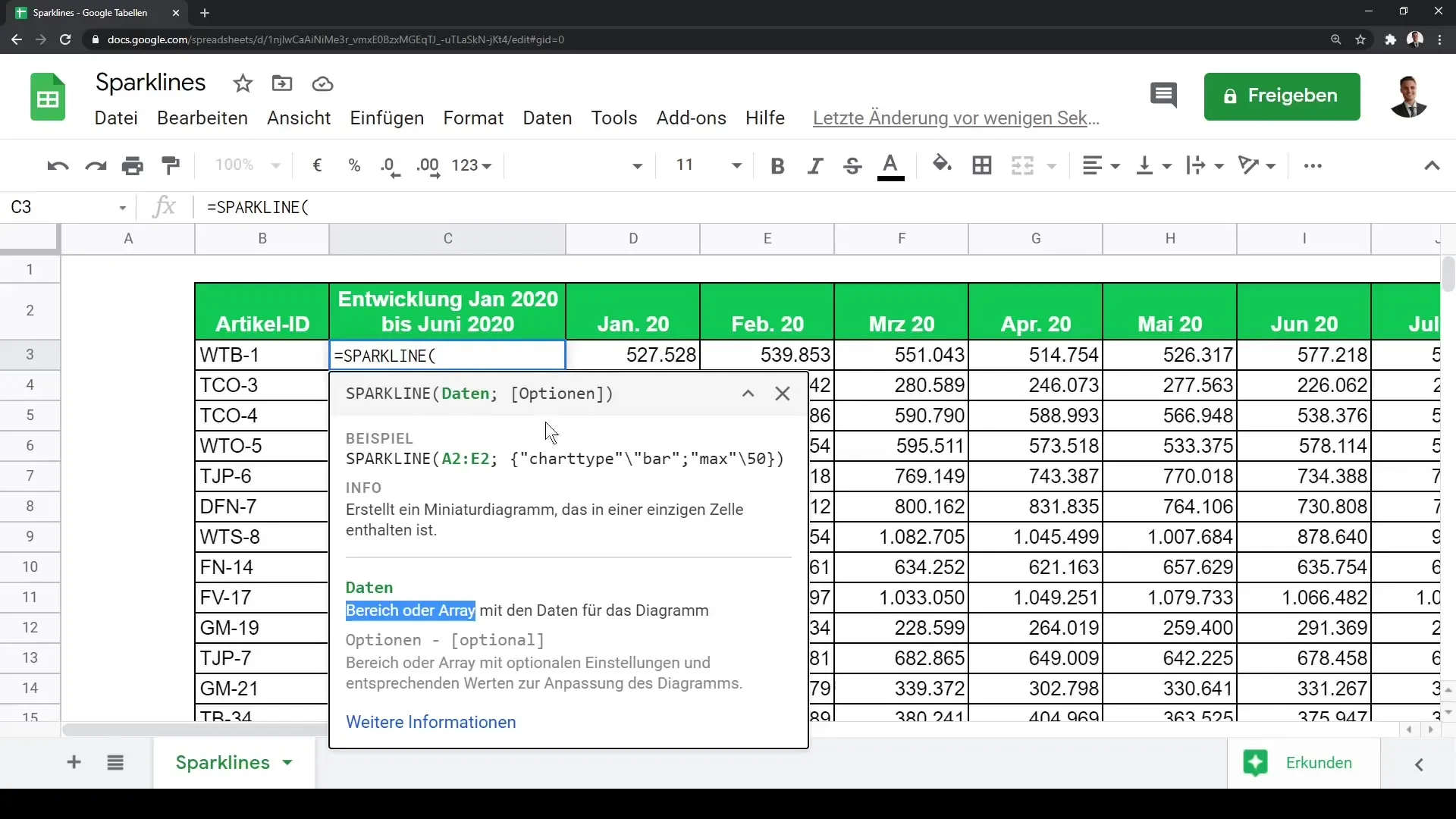 Sparklines Google Sheets - Efektīvi vizualizējiet savus datus