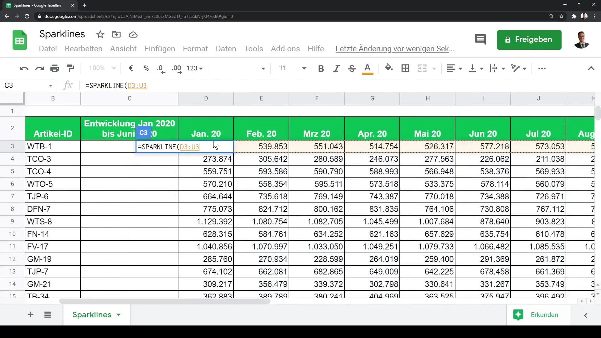 Sparklines dans Google Sheets - Visualisez vos données efficacement