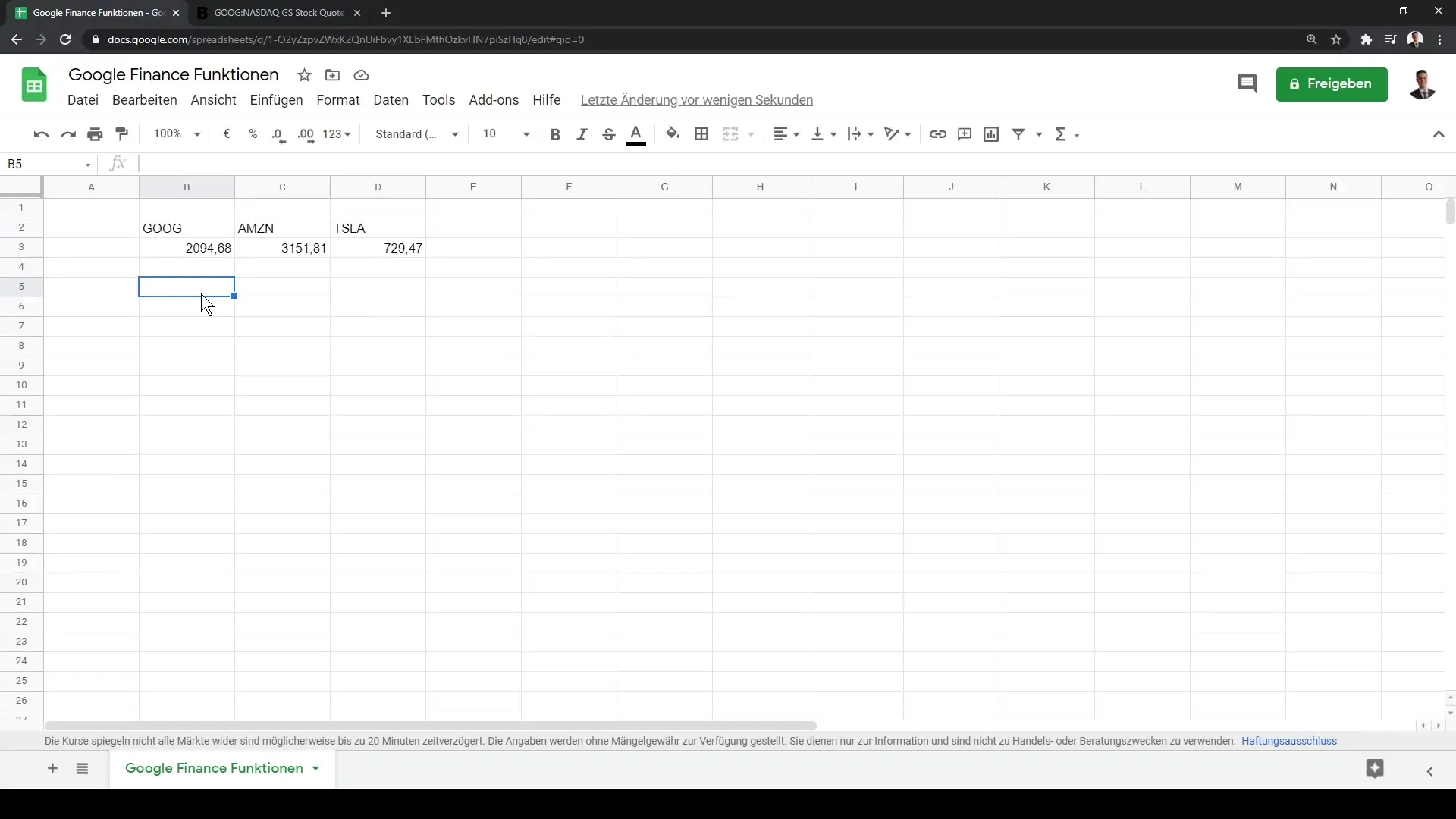 Tutoriel Google Sheets : bien utiliser la fonction Google Finance