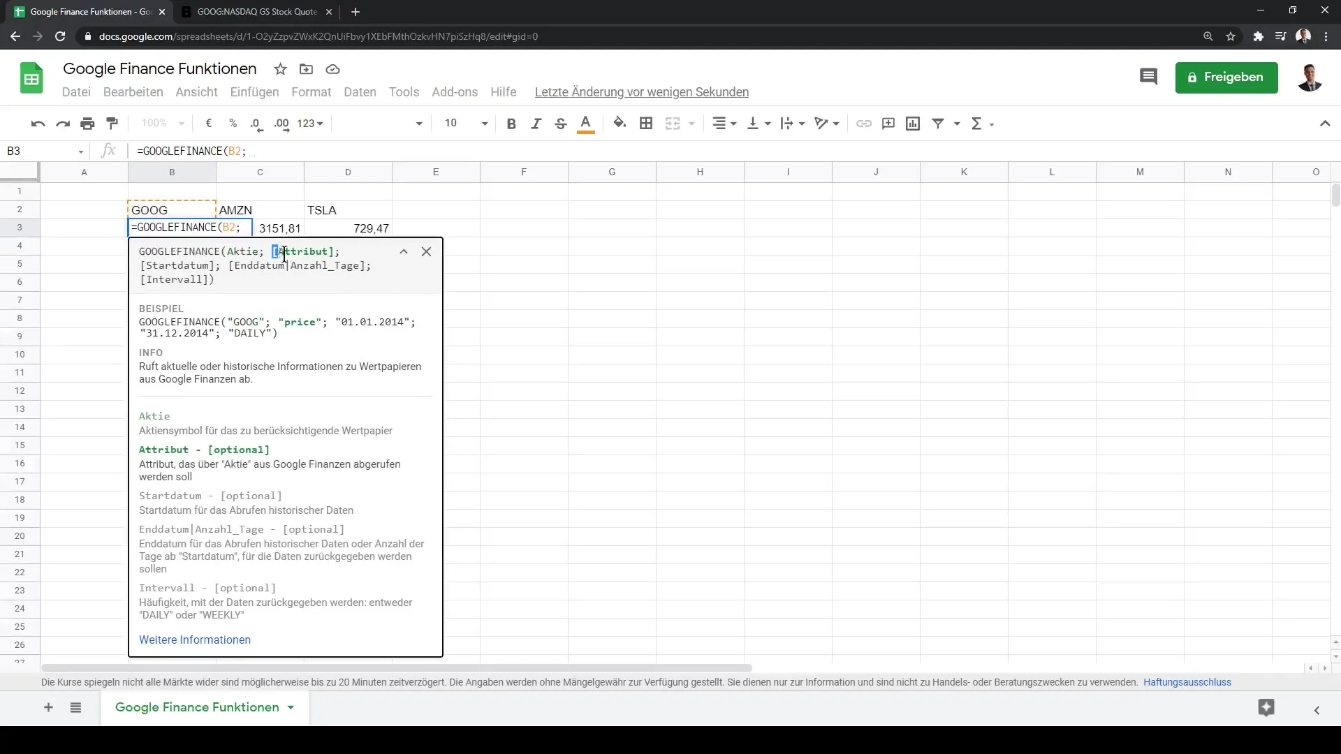 Google Sheets pamācības: pareizi izmantot Google Finance funkciju