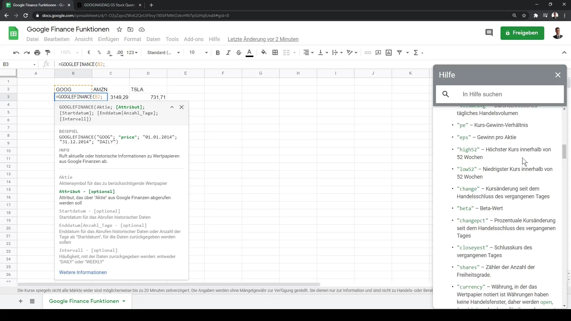 Tutorial de Google Sheets: Cómo utilizar correctamente la función Google Finance