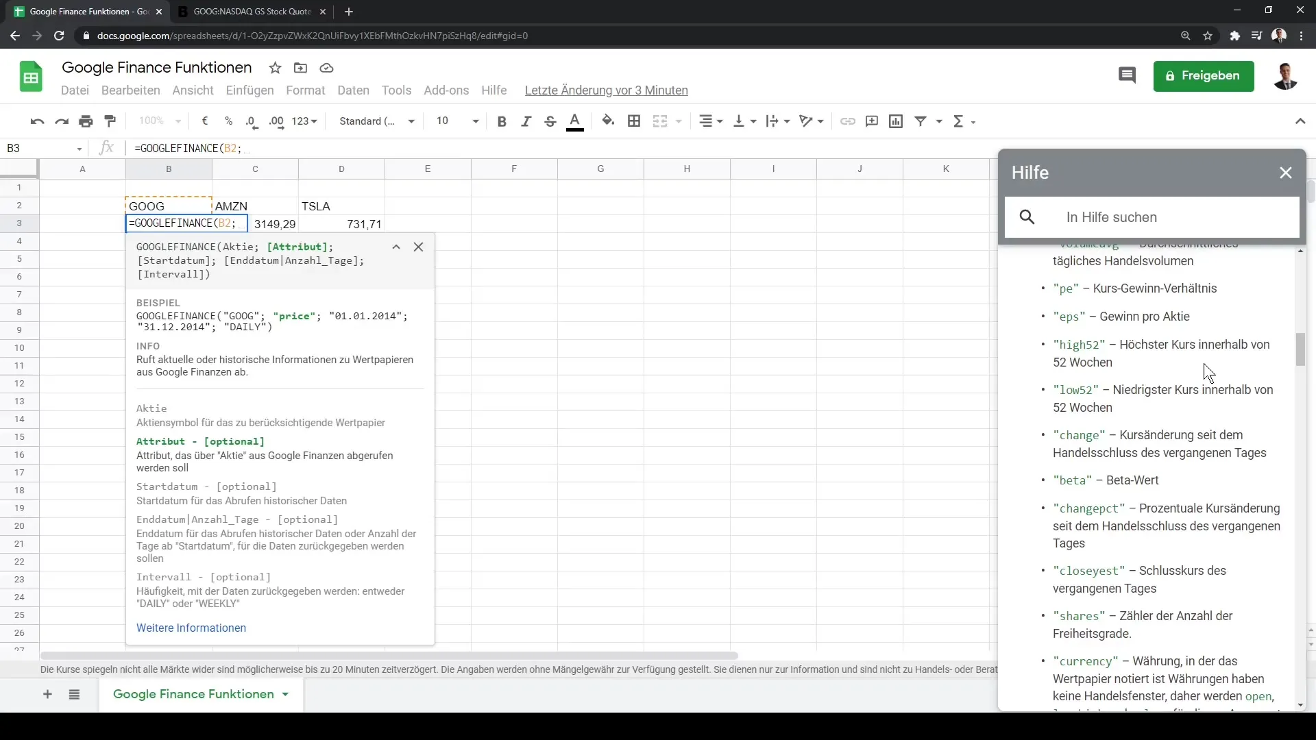 Tutoriel Google Sheets : bien utiliser la fonction Google Finance