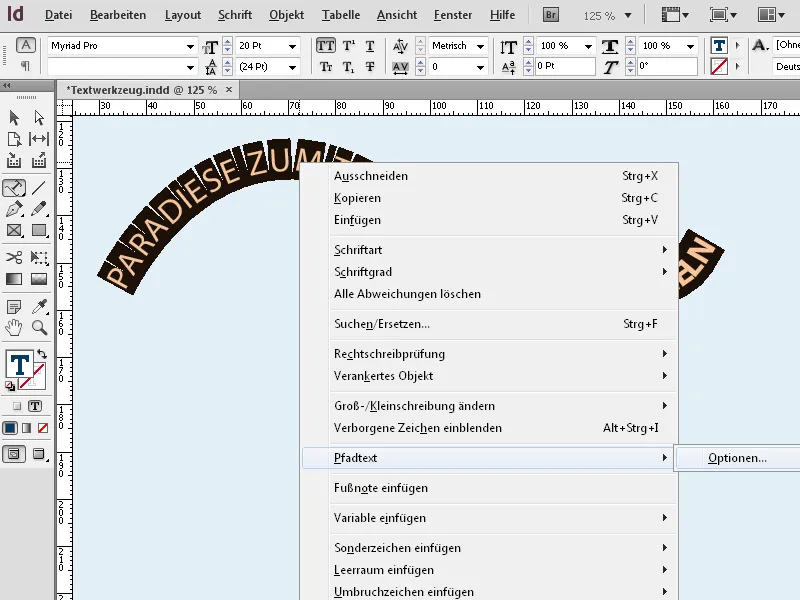 Das Text- und das Text-auf-Pfad-Werkzeug in InDesign