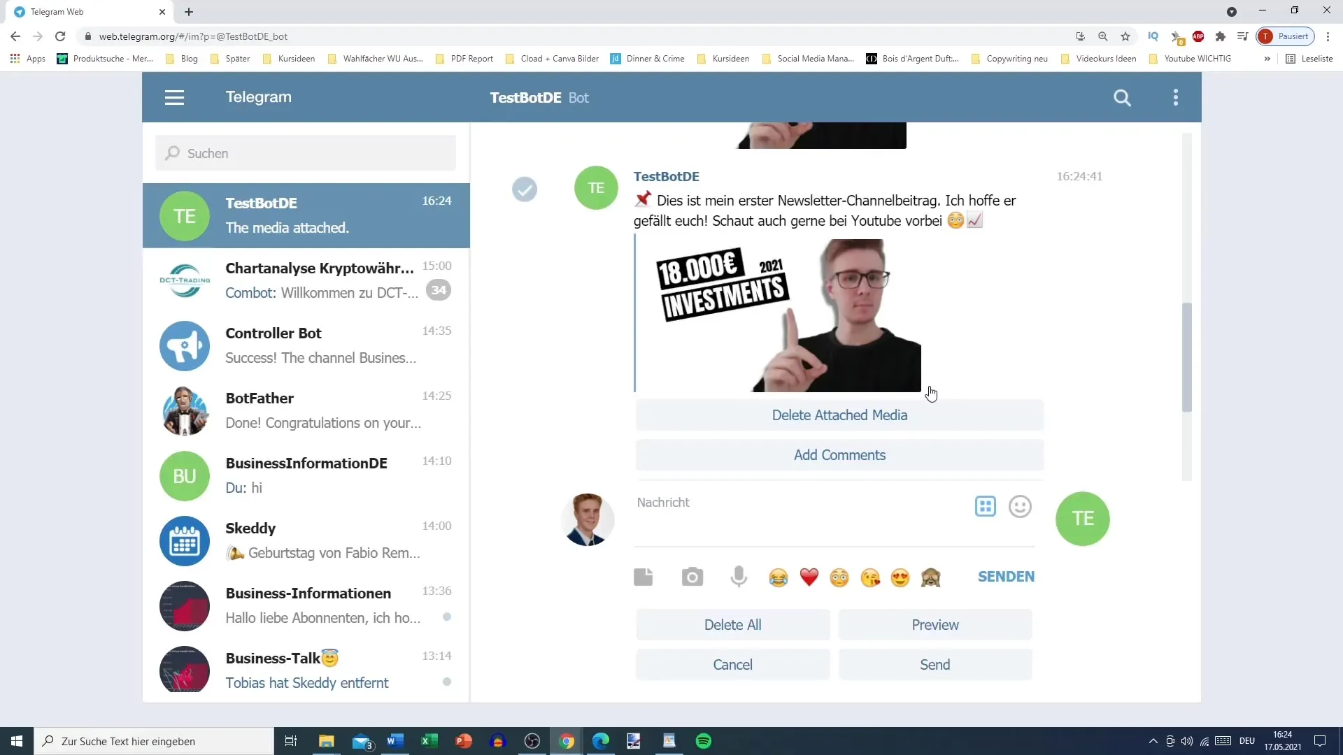 Tutoriel sur Telegram : Créer un post pour la newsletter