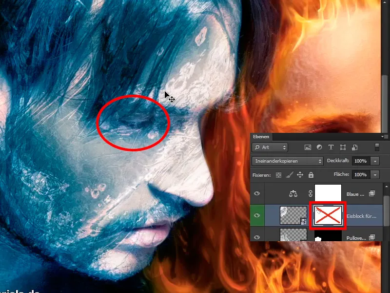 Photoshop-Composing - Api dan Es - Bagian 10: Penyempurnaan lebih lanjut pada tampilan es yang dingin